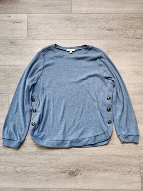 Parallel Skies Blue Long Sleeve Top Womens Large Buttons Casual